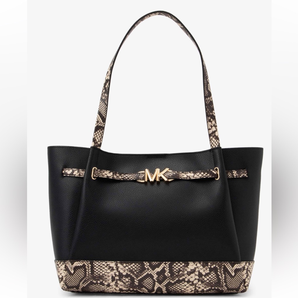 Nwt Michael Kors Reed Large Belted Logo Tote Shoulder Bag Purse In Black